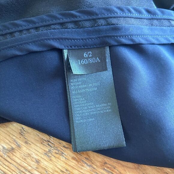 Women's All Saints US‎ 2 / UK 6 Black Silk Albe Dress Faux Wrap Drape - Picture 9 of 12